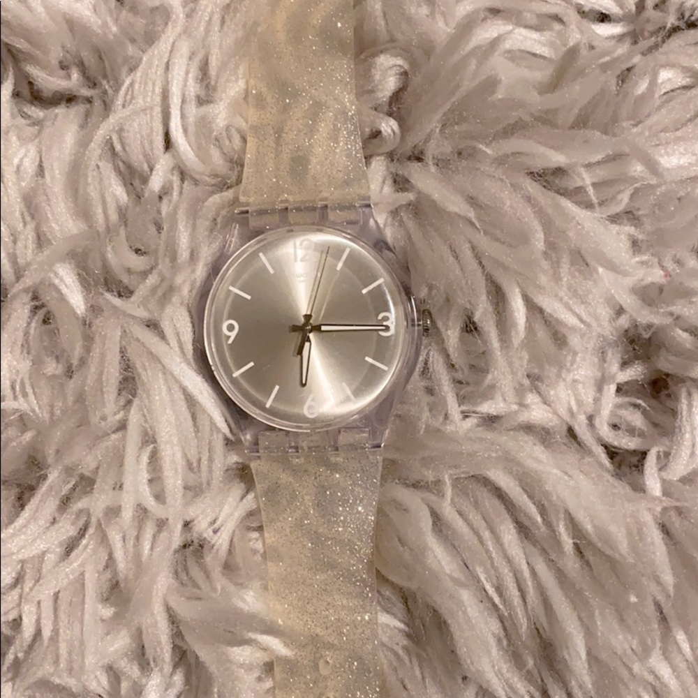 Swatch Swiss Watch w/ Jelly & gold glitter band